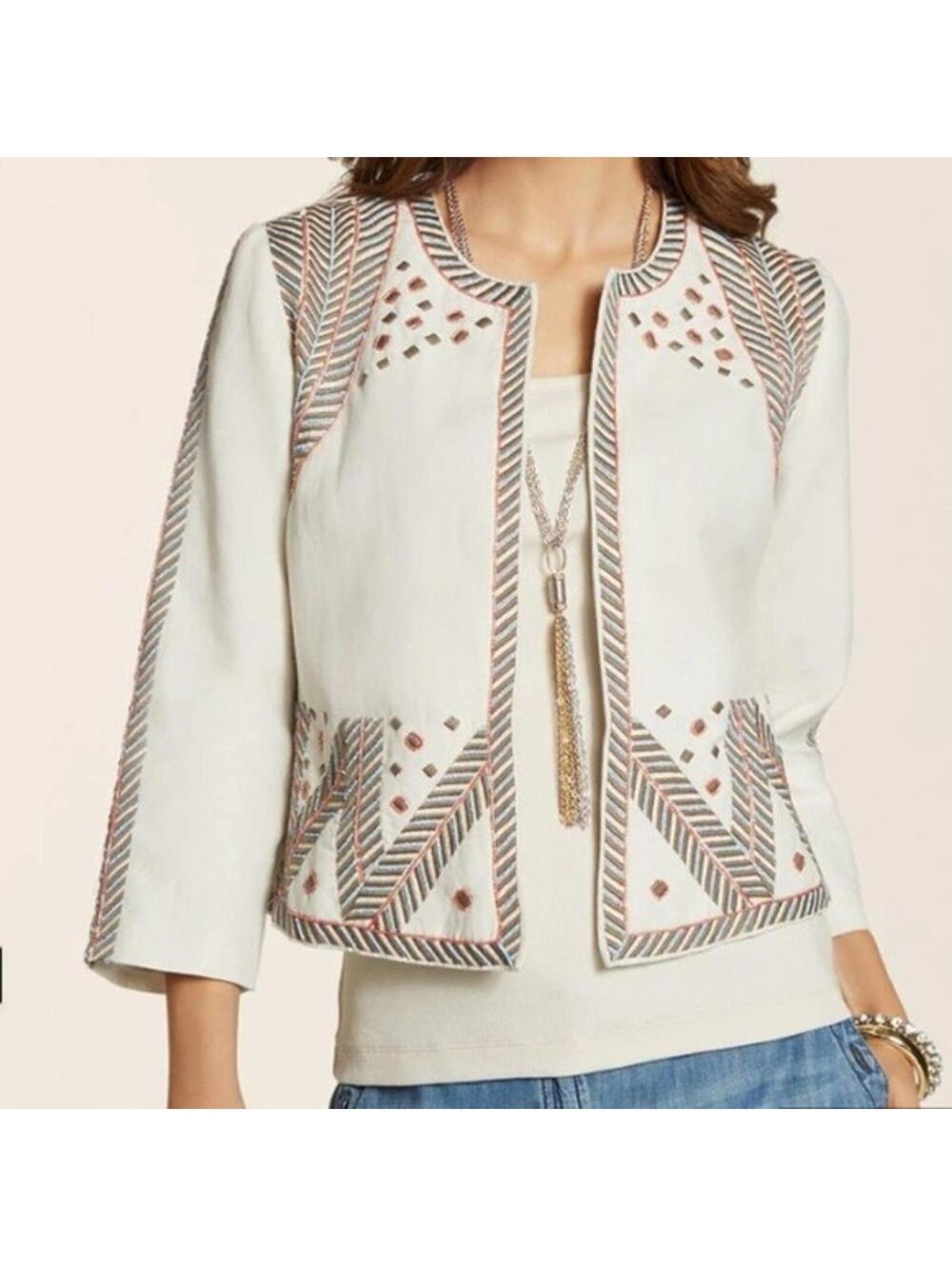 NWT Chico's Embellished Artisan chino Jacket blazer 3 XL